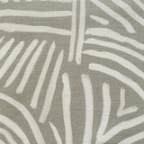 Close-up of fabric in an abstract linear print in white on a sage field.