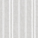 Detail of wallpaper in a textural stripe pattern in white on a light gray field.