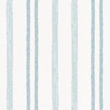 Detail of wallpaper in a textural stripe pattern in light blue on a white field.