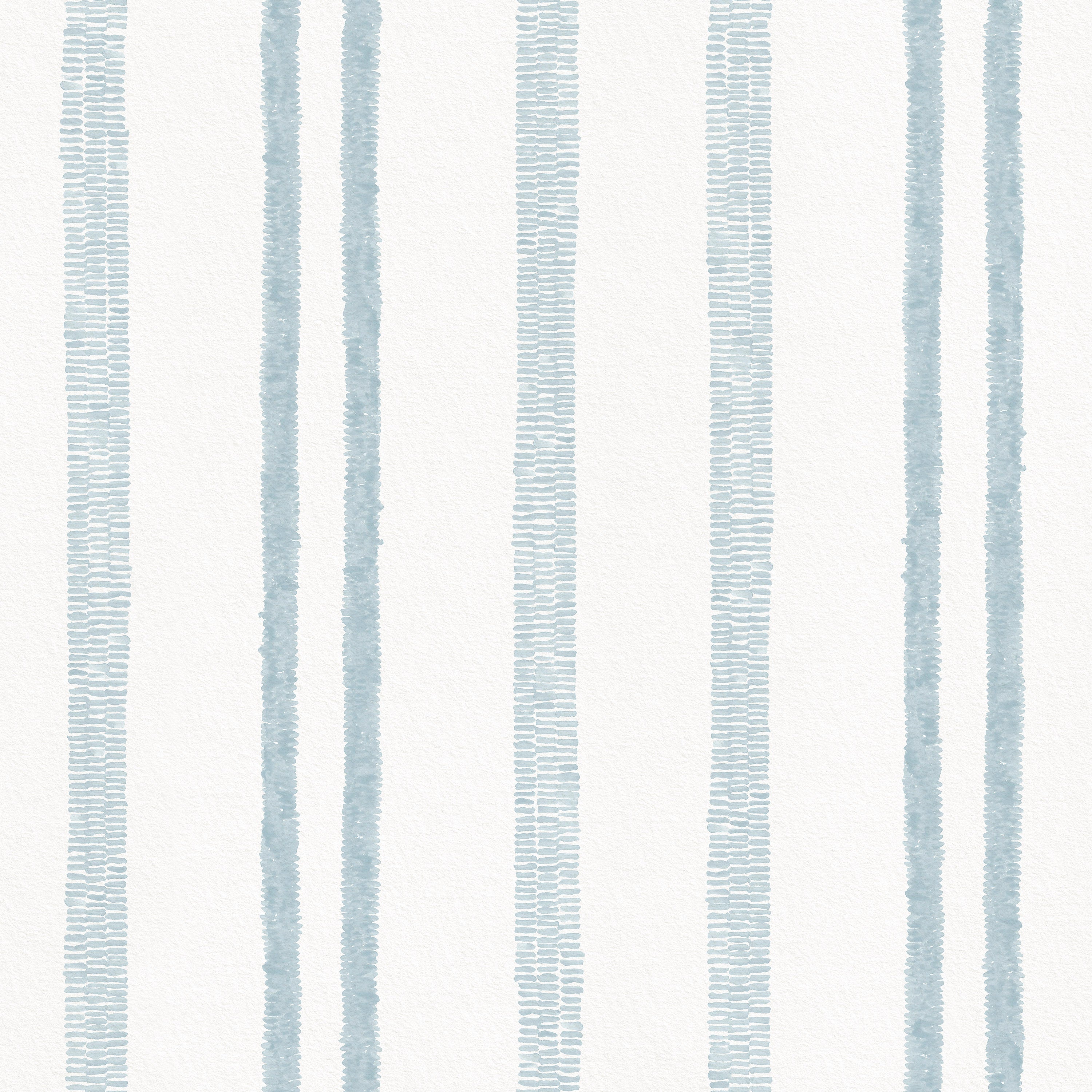 Detail of wallpaper in a textural stripe pattern in light blue on a white field.