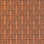 Detail of wallpaper in a linear floral print in red and black on an orange field.