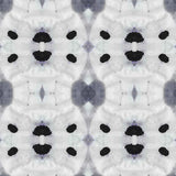 Detail of wallpaper in a watercolor ink blot print in shades of charcoal and black on a greige field.