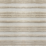 Textured carpet with horizontal loop and raised cut pile stripes in beige.