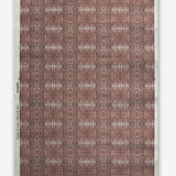 Rool Printed grasscloth with ikat stripe design in mauve red and cream 