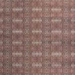 Printed grasscloth with ikat stripe design in mauve red and cream 