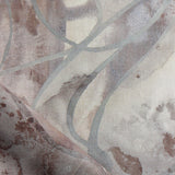 Draped fabric in abstract floral bushstroke design in soft brown with grey. 
