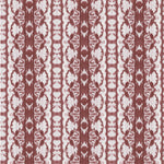 Detail of wallpaper in a watercolor ikat stripe print in shades of white on a red field.