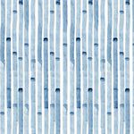 Detail of wallpaper in a painterly stripe print in blue on a white field.