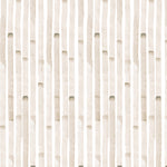 Detail of wallpaper in a painterly stripe print in tan on a white field.
