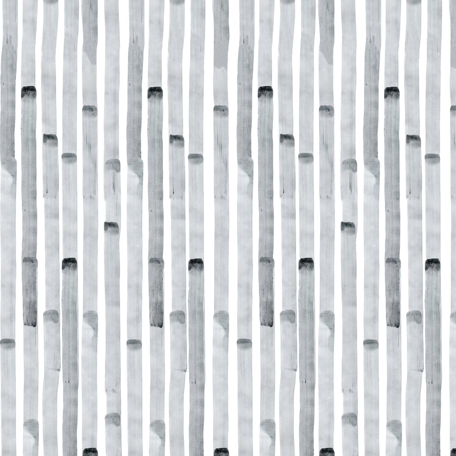 Detail of wallpaper in a painterly stripe print in gray on a white field.