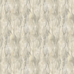 Wallpaper detail in a layered squiggle watercolor pattern in shades of grey and warn tan. 