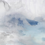 Wallpaper detail of an ethereal watercolor mural in shades of blue and grey. 