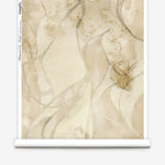 Wallpaper roll in abstract floral bushstroke design in warm beige. 