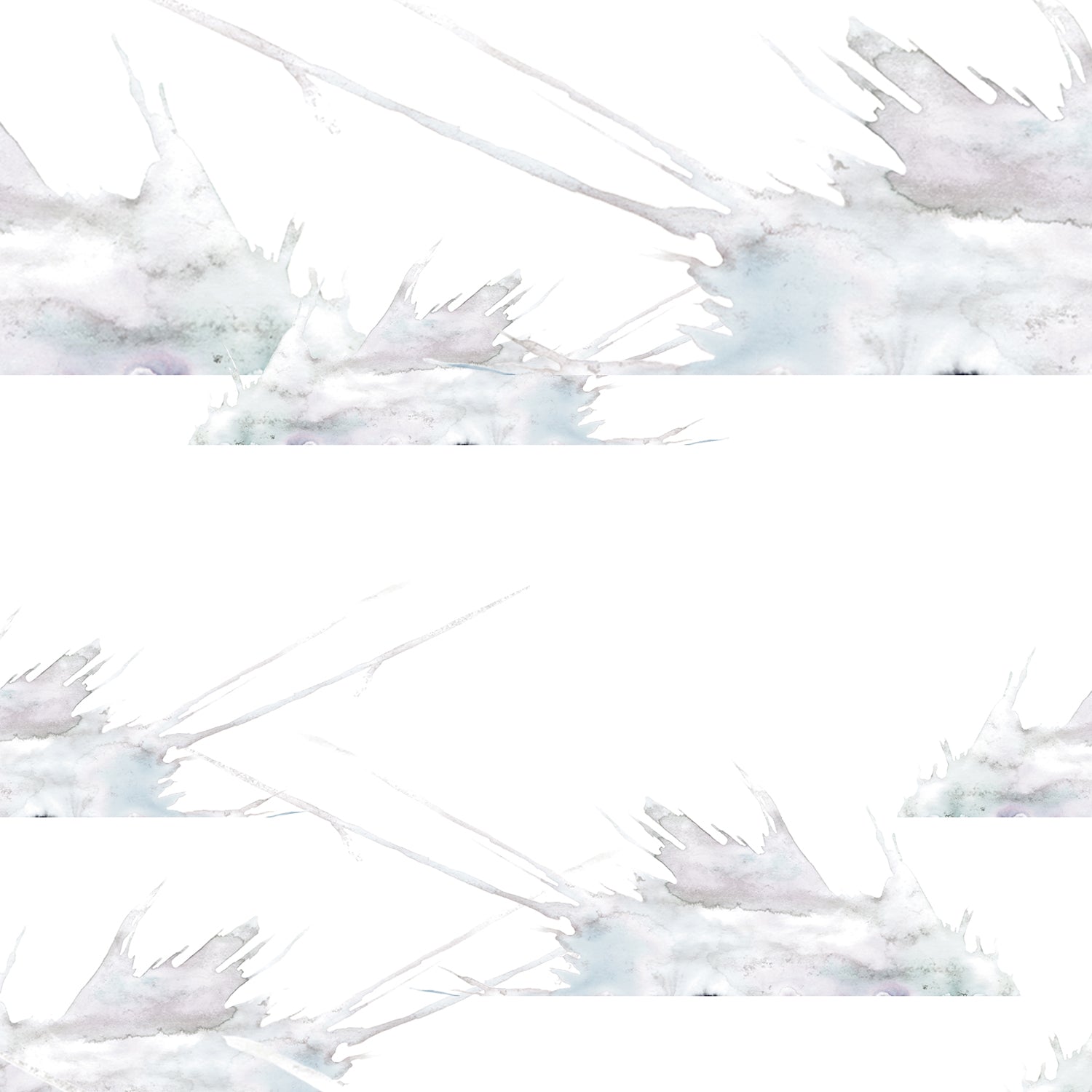 Wallpaper detail in a watercolor splatter print in pastel purple and gray on a cream field.