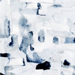 Wallpaper detail in a textural paint blotch print in shades of black and navy on a white field.