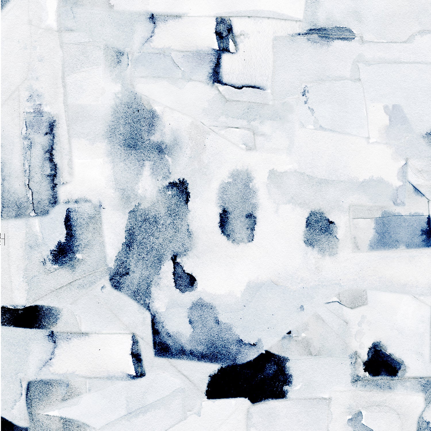 Wallpaper detail in a textural paint blotch print in shades of black and navy on a white field.