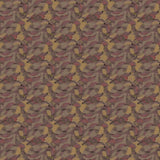 Wallpaper detail in an undulating abstract watercolor motif in purple, taupe, yellow and charcoal. 