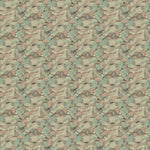 Wallpaper detail in an undulating abstract watercolor motif in sage green, grey and brown. 
