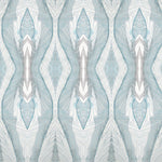 Wallpaper detail in a watercolor diamond print in shades of gray and blue on a cream field.