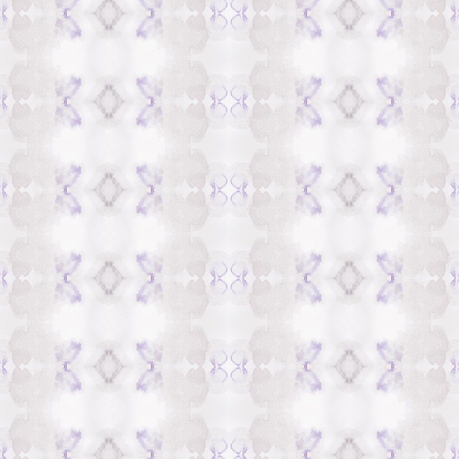 Detail of wallpaper in a striped ink blot print in shades of tan and purple on a cream field.