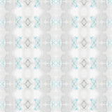 Detail of wallpaper in a striped ink blot print in shades of gray and turquoise on a cream field.