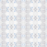 Detail of wallpaper in a striped ink blot print in shades of gray and blue on a cream field.