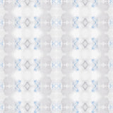 Detail of wallpaper in a striped ink blot print in shades of gray and blue on a cream field.