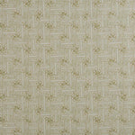 Detail of fabric in a geometric grid pattern in olive on a greige field.