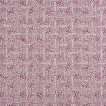 Detail of fabric in a geometric grid pattern in purple on a cream field.