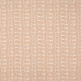 Detail of fabric in a playful curvy grid print in peach on a white field.