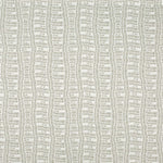 Detail of fabric in a playful curvy grid print in greige on a white field.