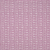 Detail of fabric in a playful curvy grid print in purple on a white field.