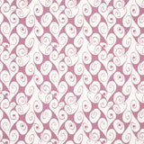 Detail of fabric in a playful abstract shape print in white on a purple field.