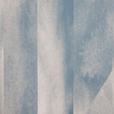 Detail of wallpaper in a linear geometric print in shades of blue and gray.