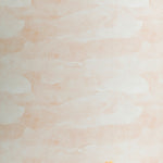 A flower lays in front of a wall papered in an abstract textural pattern in shades of white and pink.