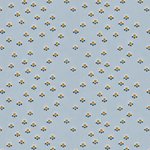 Scaled-out view of fabric in a minimal floral print in shades of gold, white and navy on a blue field.
