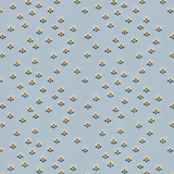 Scaled-out view of fabric in a minimal floral print in shades of gold, white and navy on a blue field.