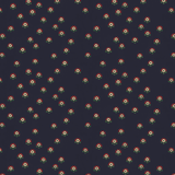 Scaled-out view of wallpaper in a minimal floral print in shades of red, yellow and green on a navy field.