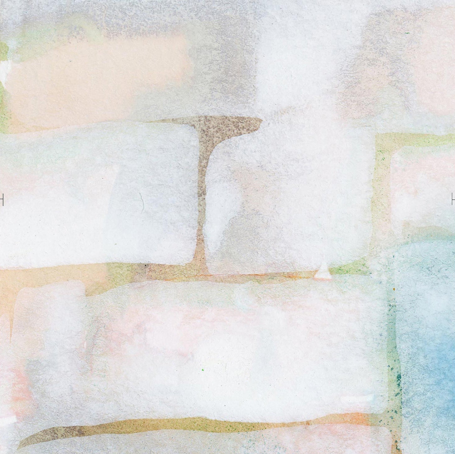 Detail of wallpaper in a watercolor grid print in pastels.