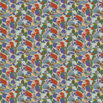 Scaled-out view of fabric in a painterly abstract print in primary colors on a light yellow field.