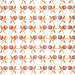 Printed wallpaper in a small scale watercolor floral in orange and purple. 