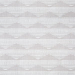 Swatch of linen fabric in a linear pattern with a sand dune-shaped triangle stripe motif in shades of cream and white.