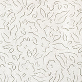 Detail of fabric in a minimalist floral print in olive on a cream field.