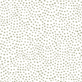 Detail of wallpaper in a scalloped dot print in sage on a white field.