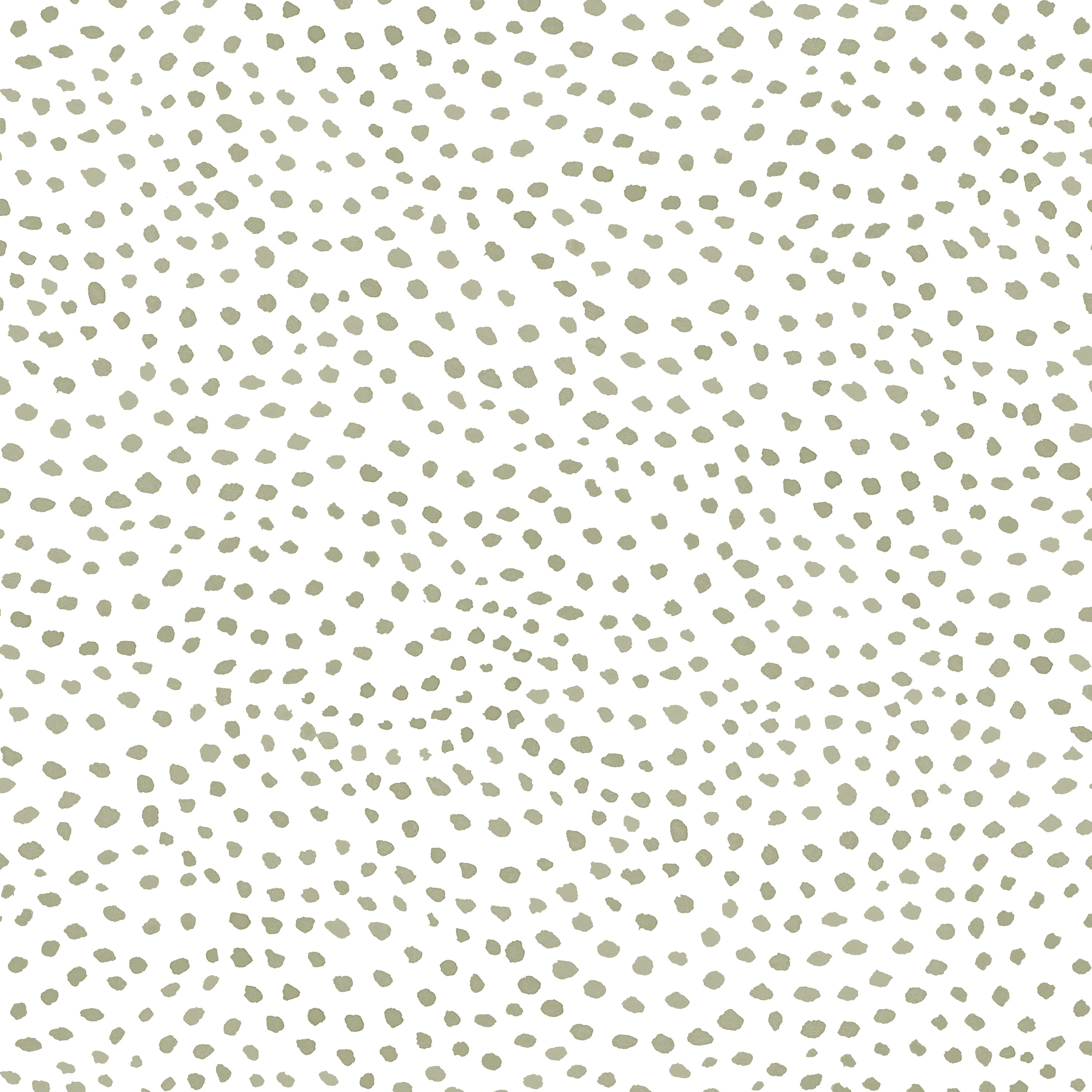 Detail of wallpaper in a scalloped dot print in sage on a white field.