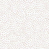 Detail of wallpaper in a scalloped dot print in blush on a white field.