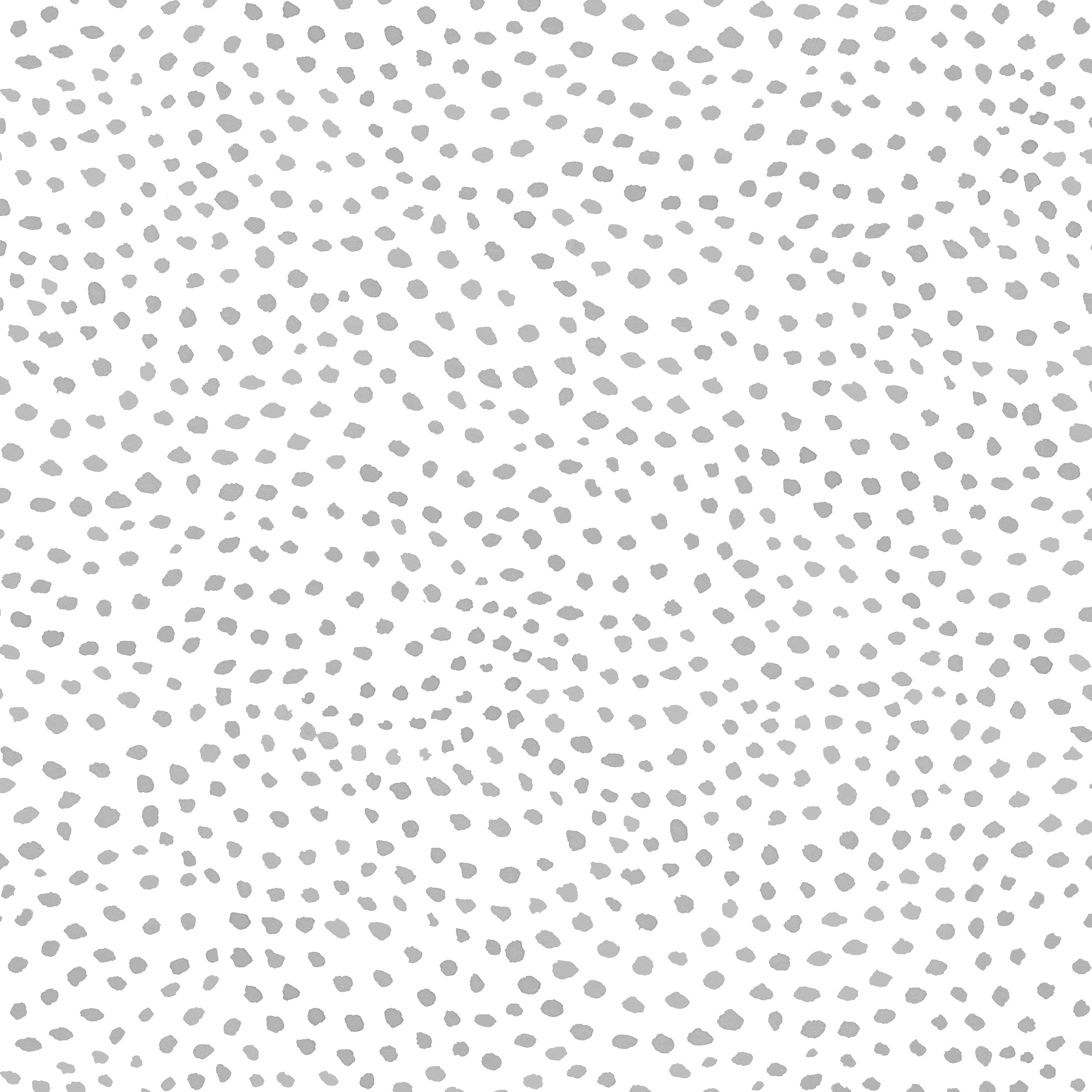 Detail of wallpaper in a scalloped dot print in gray on a cream field.
