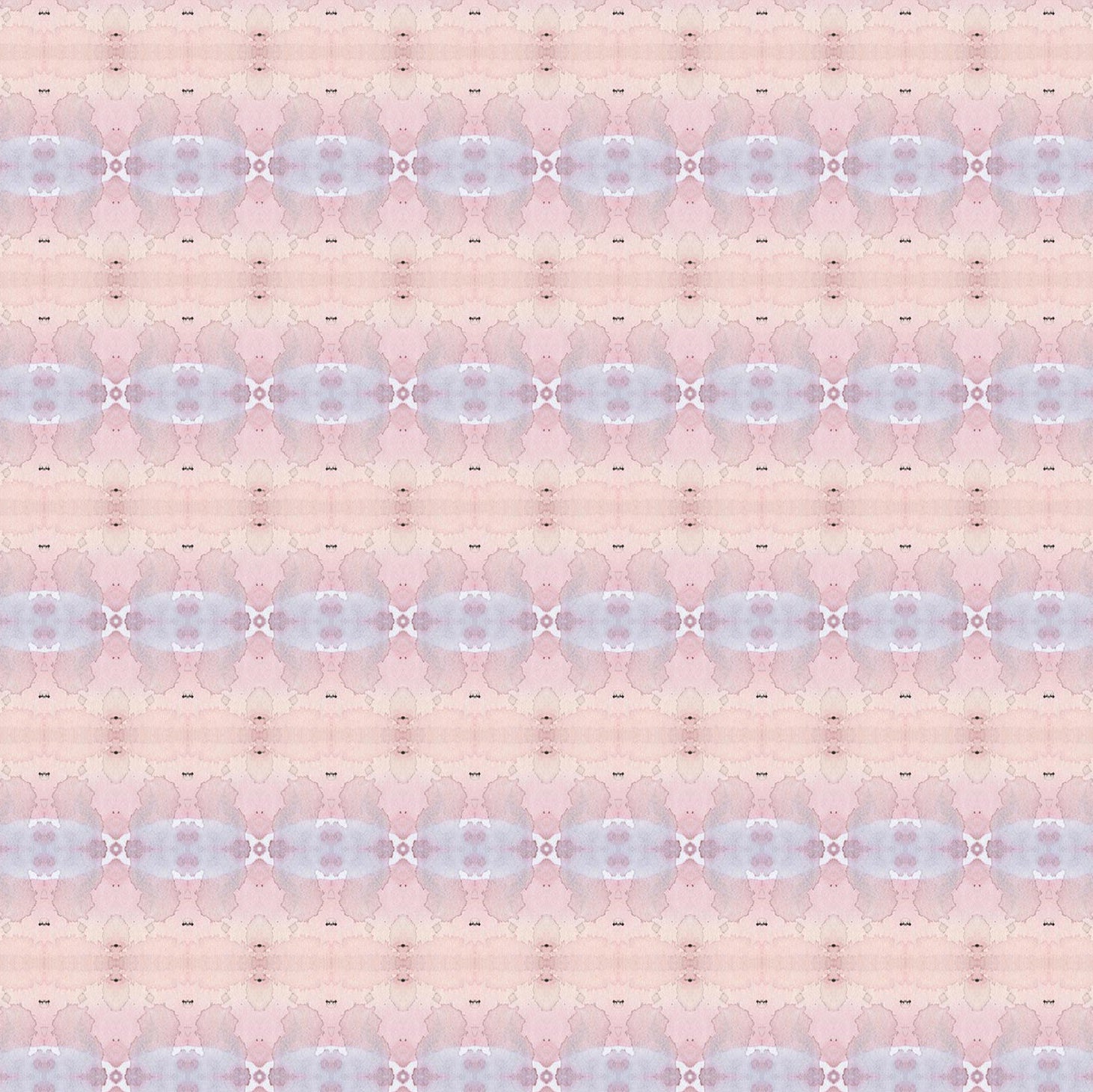 Detail of wallpaper in a gridded paint splatter print in shades of pink, blue, tan and white.
