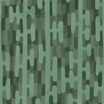 Detail of fabric in an overlapping curvilinear stripe in shades of green.