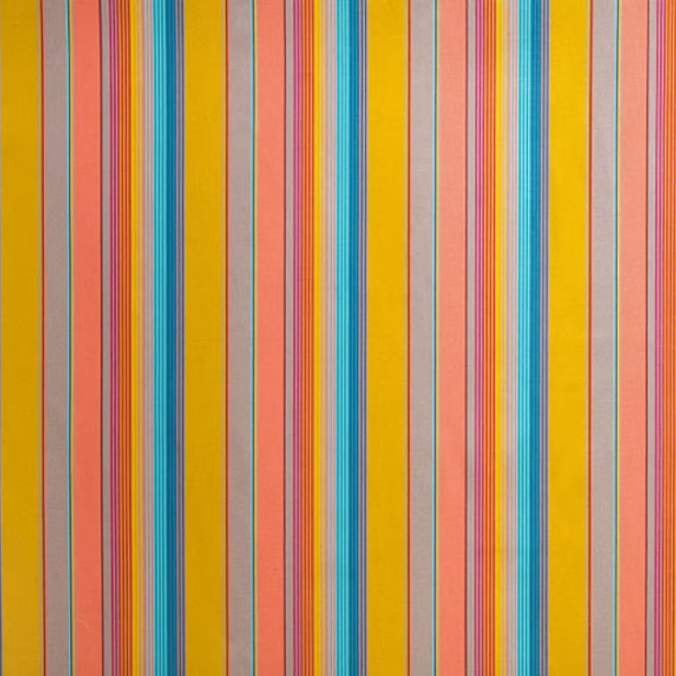 Outdoor fabric in an irregular rainbow stripe print.